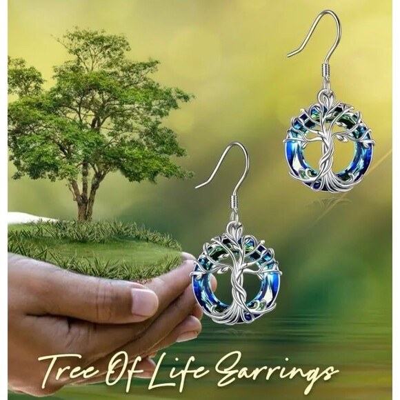 Tree of Life Blue & Purple Crystal Earrings – Spiritual Boho Jewelry - Picture 3 of 6
